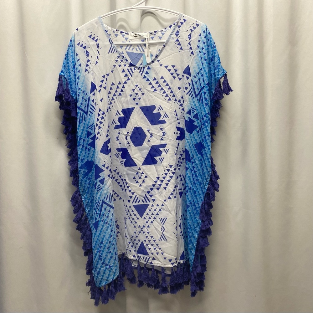 Cupshe cover up swimsuit one size fits most fringe blue boho new with tags